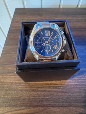Michael Kors Silver Tone Watch with Blue Dial